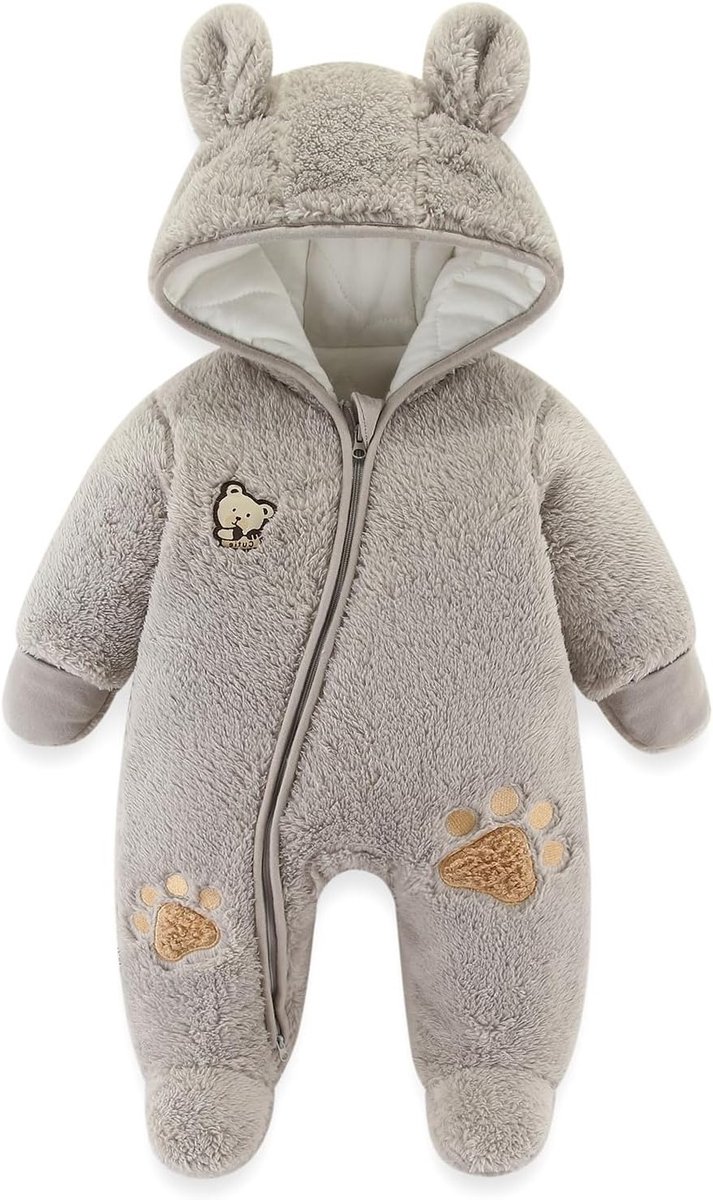 Warme Baby Sneeuwoverall met Capuchon van Fleece voor Jongens en Meisjes, Maten 0-12 Maanden, Perfect voor de Winter