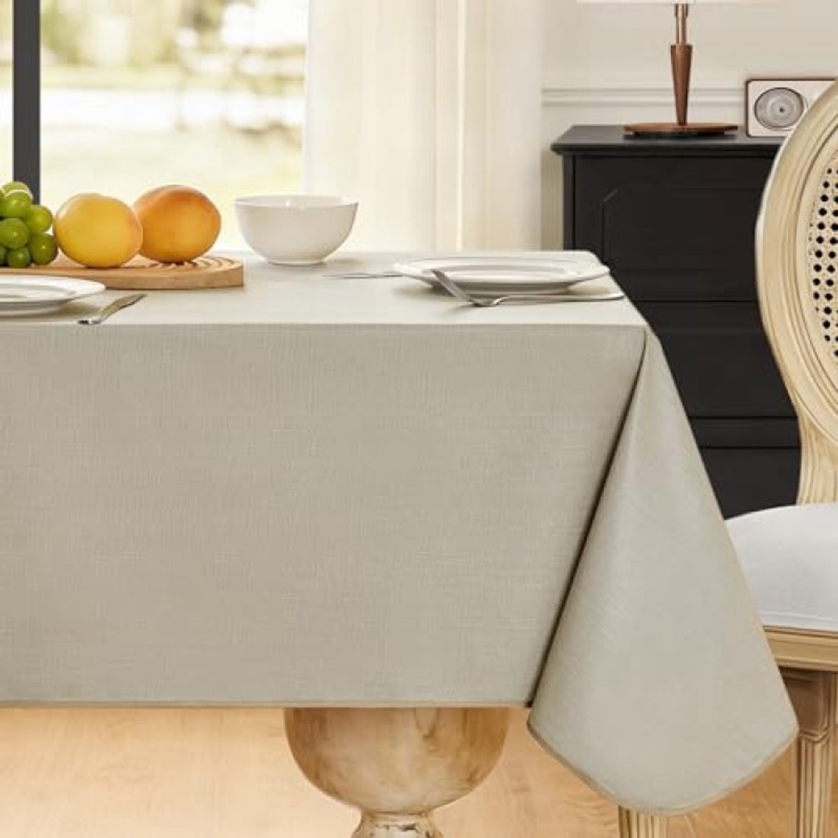 PromoHome Afwasbaar tafelkleed outdoor 140x240 cm beige linnenlook PVC waterdicht met zoom – voor tuin, feest, barbecue