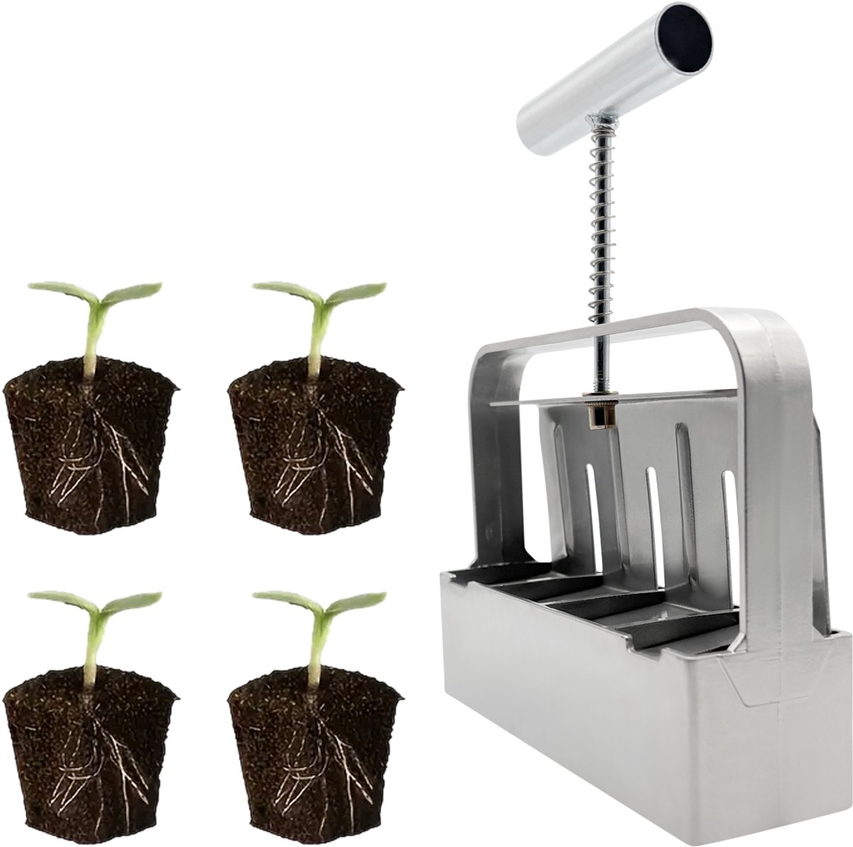 Purepeak Pottenpers met 4 Perspotten - Zaaitray met 14 - 4.5 x 4.5 cm Perspot