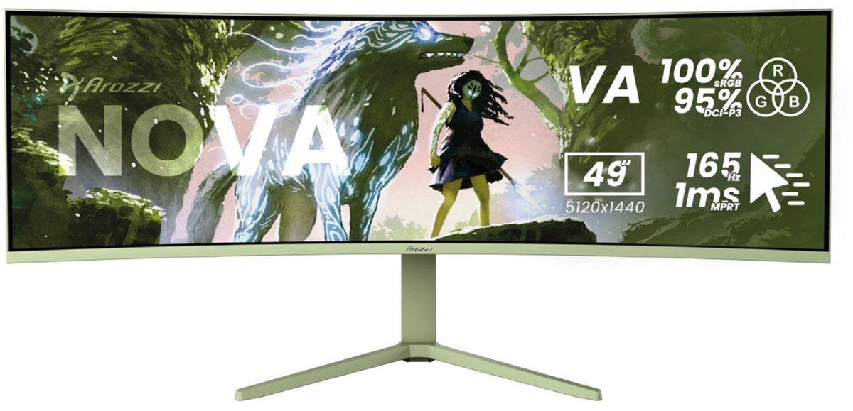 Arozzi Nova 49” Curved computer monitor 124,5 cm (49") 5120 x 1440 Pixels Dual QHD LED Groen