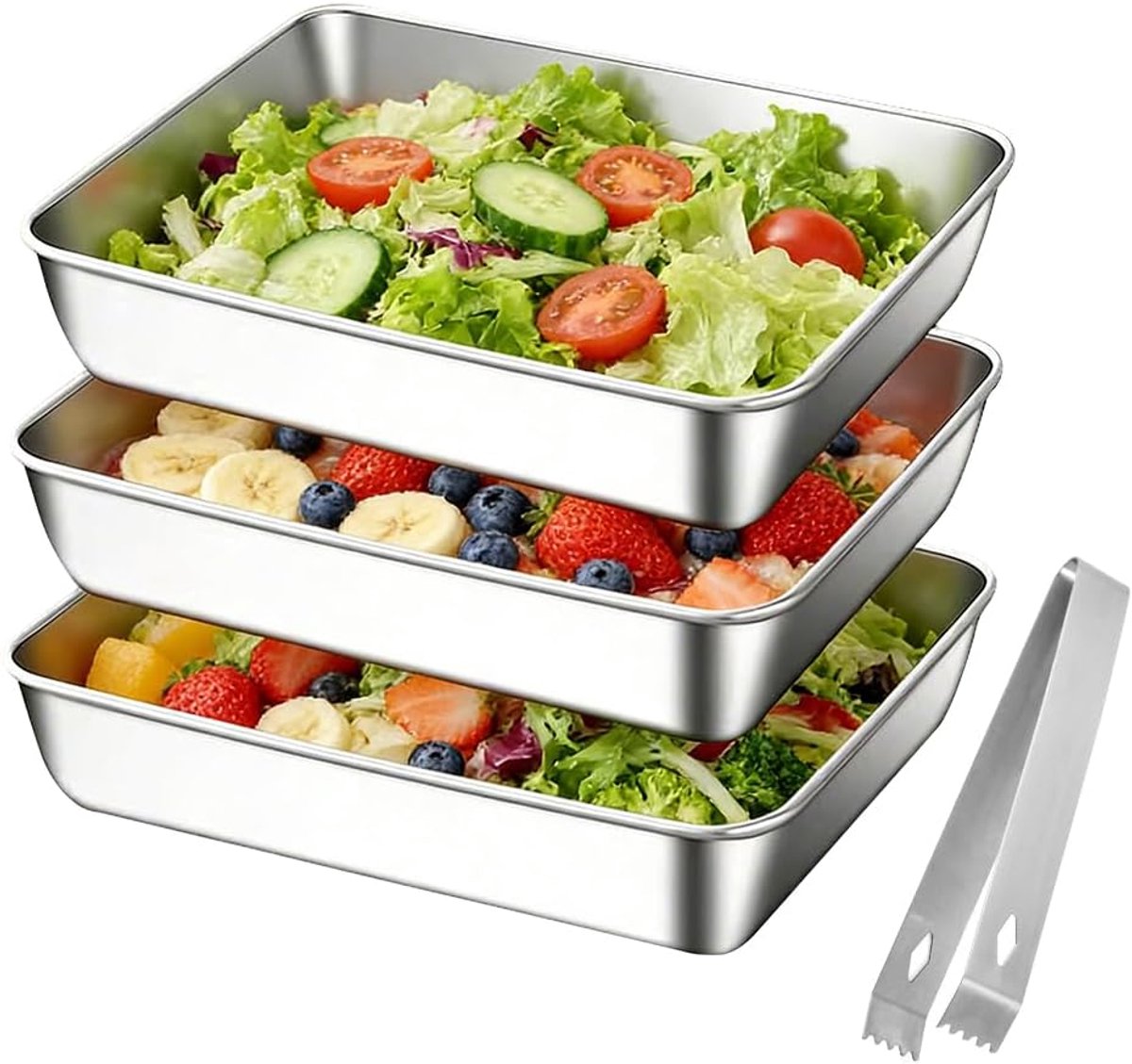 Paneerschalenset 3-delig - Keukenbakken - Voorbereiden Maaltijden - Vaatwasmachinebestendig - 25 cm - Zilver
