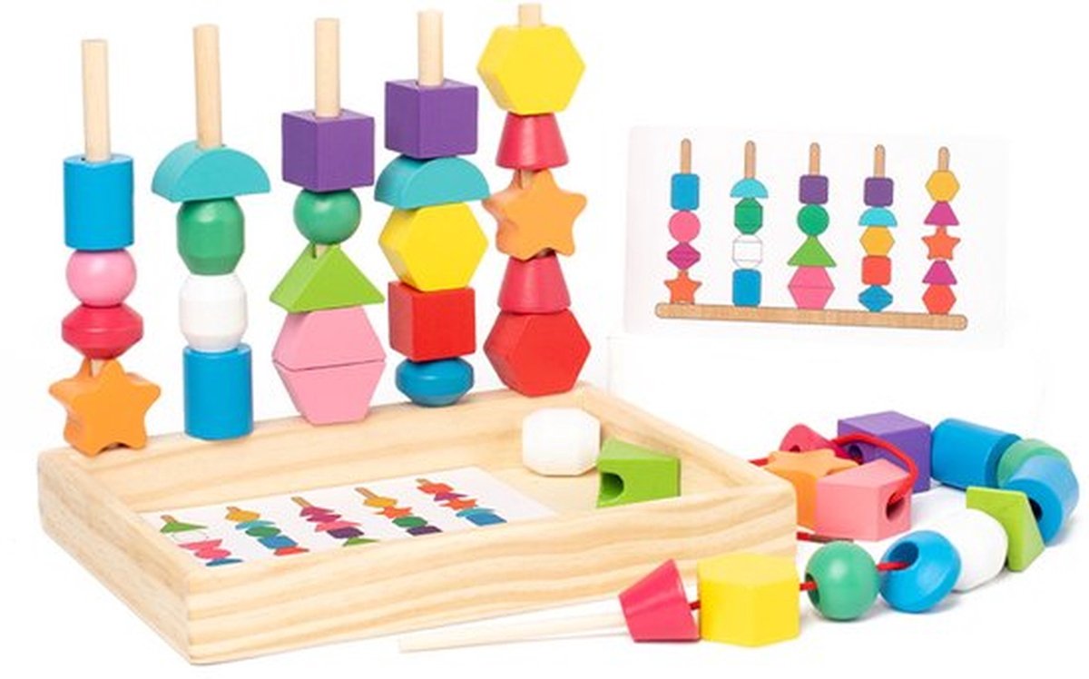 Montessori Speelgoed voor 3-5 Jaar - Educatief Houten Rijgspel en Sorteerspel - Motorische Ontwikkeling Speelgoed voor Peuters - Cadeau voor Jongens en Meisjes
