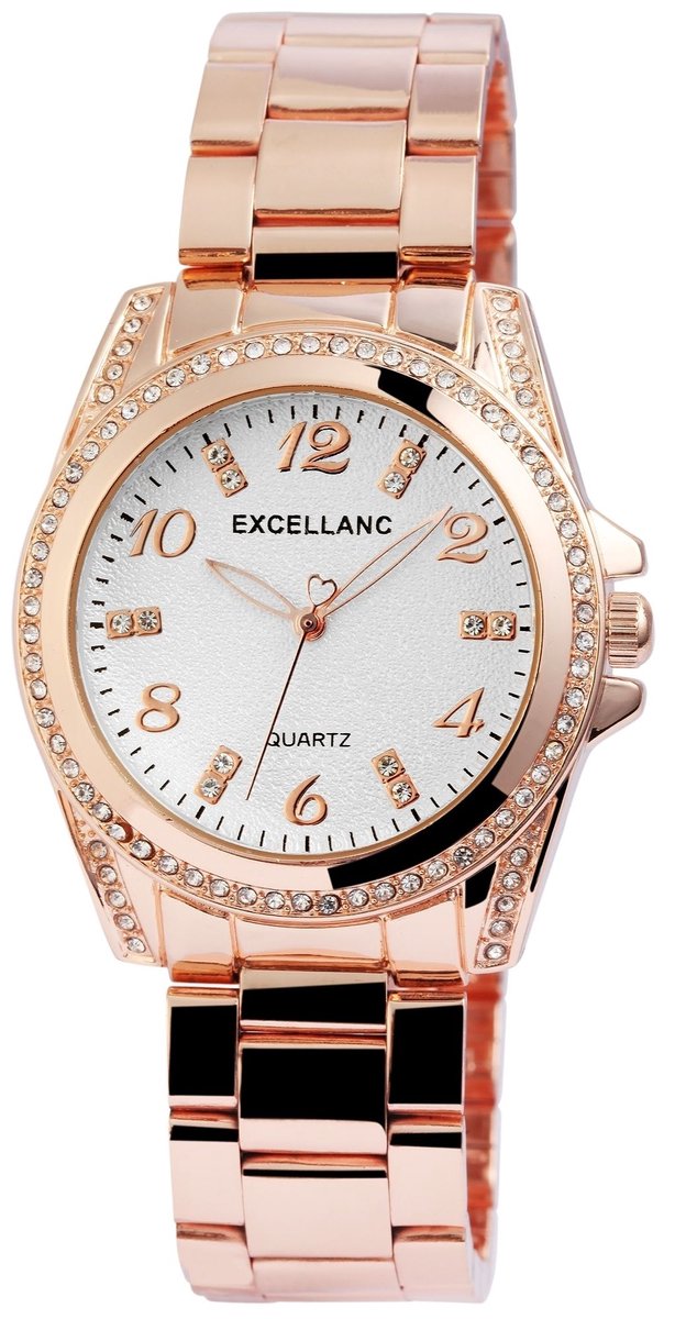 EXCELLANC Dameshorloge metaal met metalen armband en kristalversiering