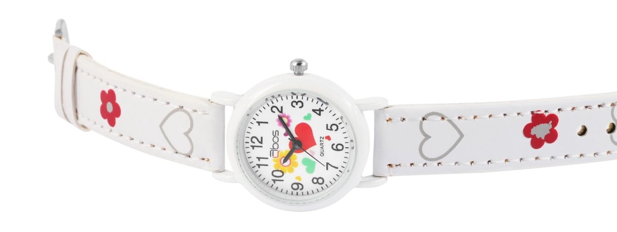 QBOS QBOS kinderhorloge Luca meisjeshorloge, analoog, bloem, hart, cadeau, schoolinschrijving