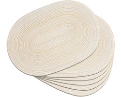 Ovale placemat set - 12 x 17,5 inch, geweven stijl, hittebestendig onderzetter – antislip – wasbaar, tafelloper, geschikt voor keuken en eetkamer (beige, 6 stuks set)-Stijl 1