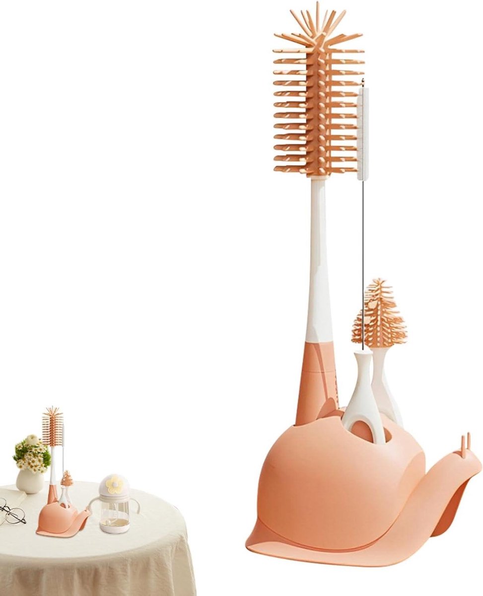 Flessenborstel Set - Reinigingsborstels - Flessen Reinigen - Flexibele Siliconen Borstels - 12x7x28 cm - Roze