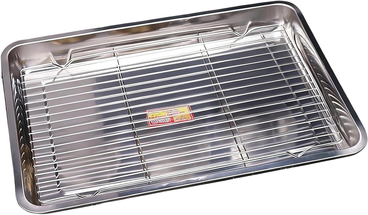 Metalen Bakplaat Keuken Accessoire Bakken en Grillen Met Koelrooster 32 x 22 cm Zilver