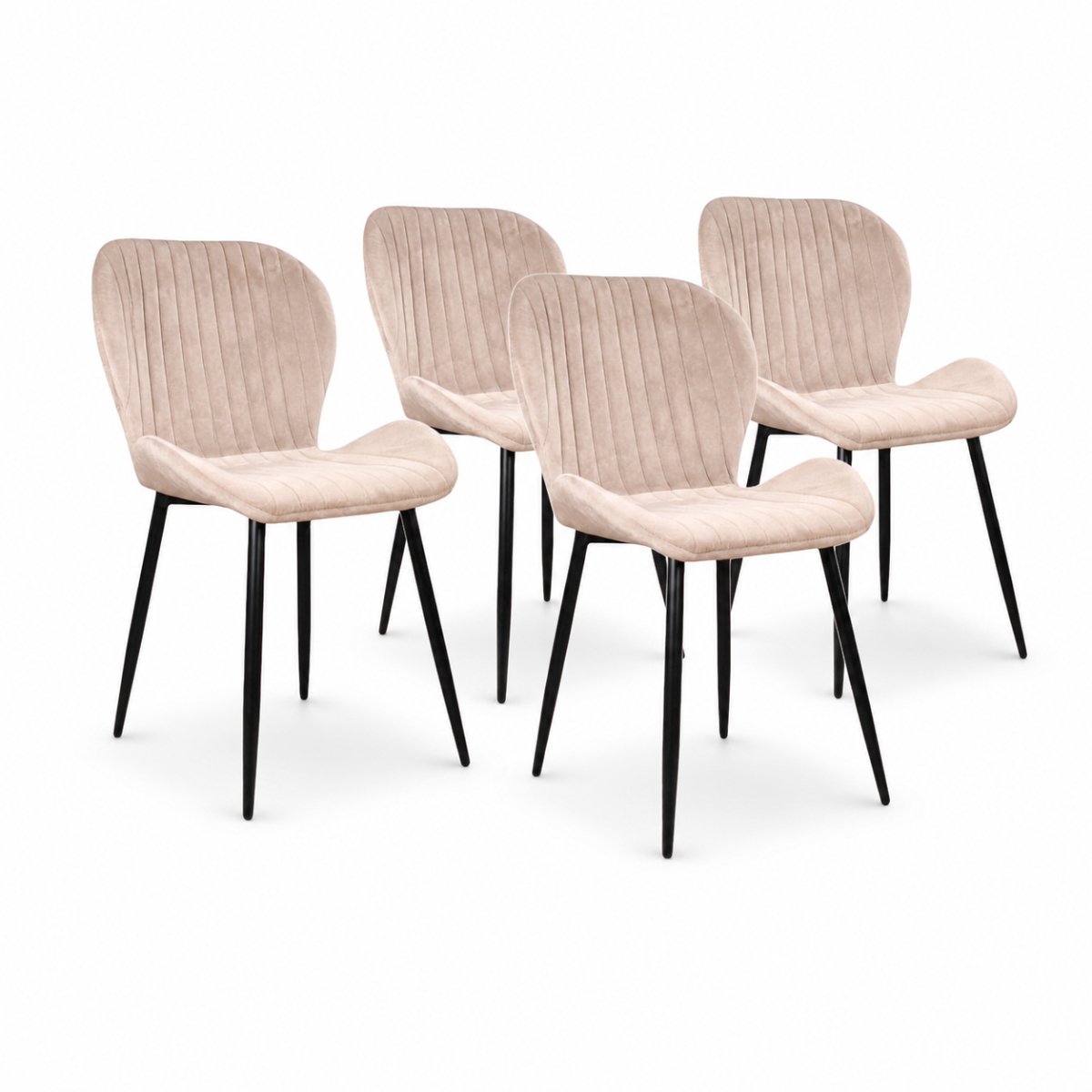 DS4U® - Giulia eetkamerstoel - Set van 4 - Champagne - Velvet - Zwart metalen poten