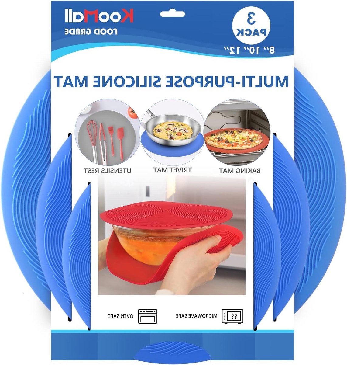Magnetronmat Onderzetter - Pannenlap Bakmat - Keukenbescherming - Hittebestendig Siliconen - 3 Maten Set - Blauw