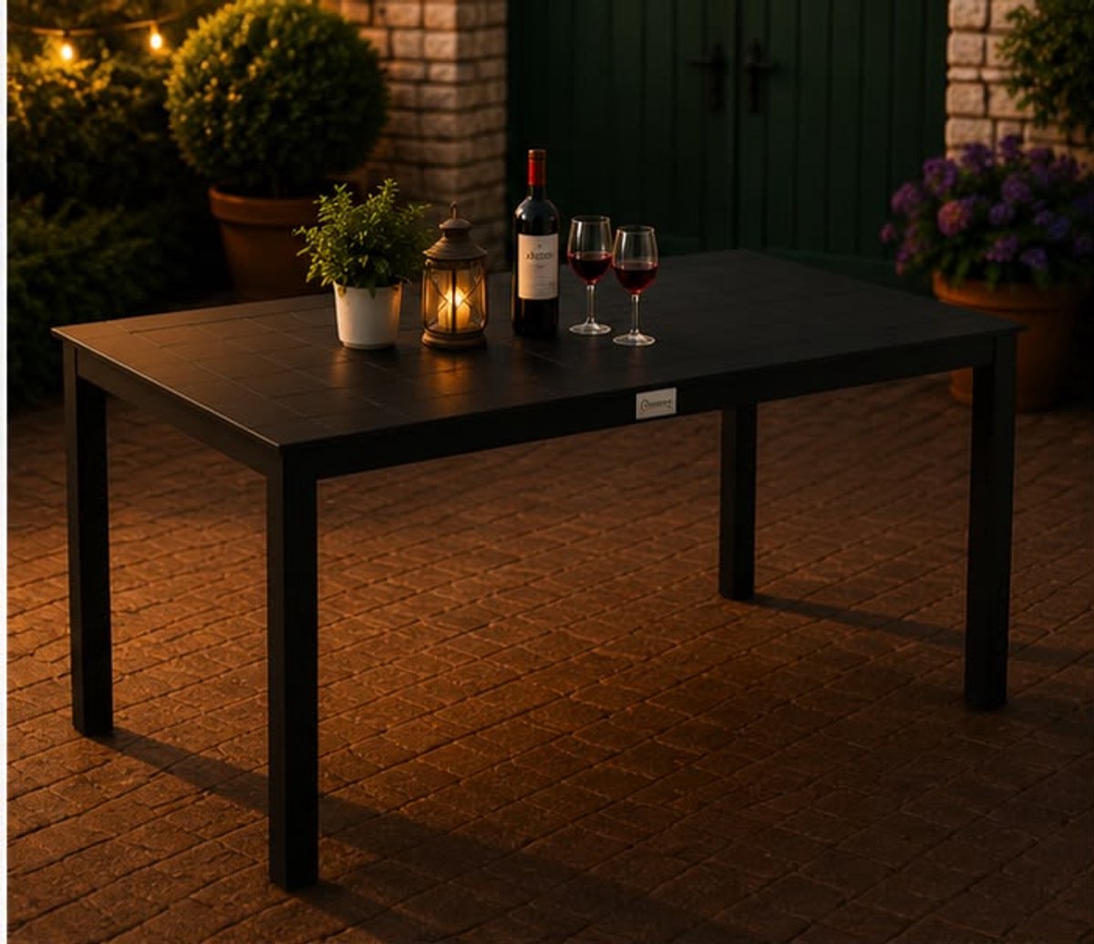 Tuintafel 140 x 90 x 74 cm – Aluminium Outdoor Eettafel met Houtlook Tafelblad – Weerbestendige Terrastafel voor 4-6 Personen – Onderhoudsvriendelijke Balkontafel voor Tuin, Terras en Veranda – Mobili Bella Milano