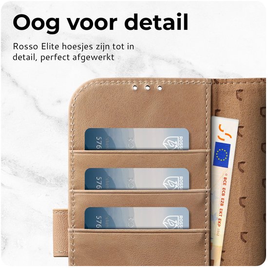 Binnenkant lichtbruin lederen telefoonhoes met kaarthouders en Euro bankbiljet.