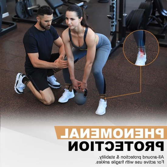 2-Pack Elastische Enkelbandages voor Sporten zoals Hardlopen, Boksen en Voetbal - Orthopedische Ondersteuning voor Mannen en Vrouwen (Zwart en Oranje, S) — afbeelding 3