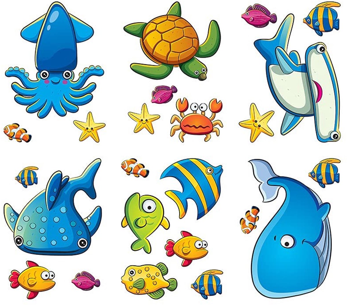 Cosensi- Badkamerstickers Dieren - Muurstickers Kinderen - Waterdicht - Zelfklevend - 12 Stuks - 15cm x 20cm - Muursticker