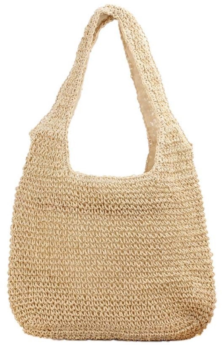 Cosensi- Schoudertas Dames - Handgeweven Strandtas - Beige - Multifunctionele Handtas - Ruimte voor Pasjes/Cash - Ideaal voor Werk/Reizen