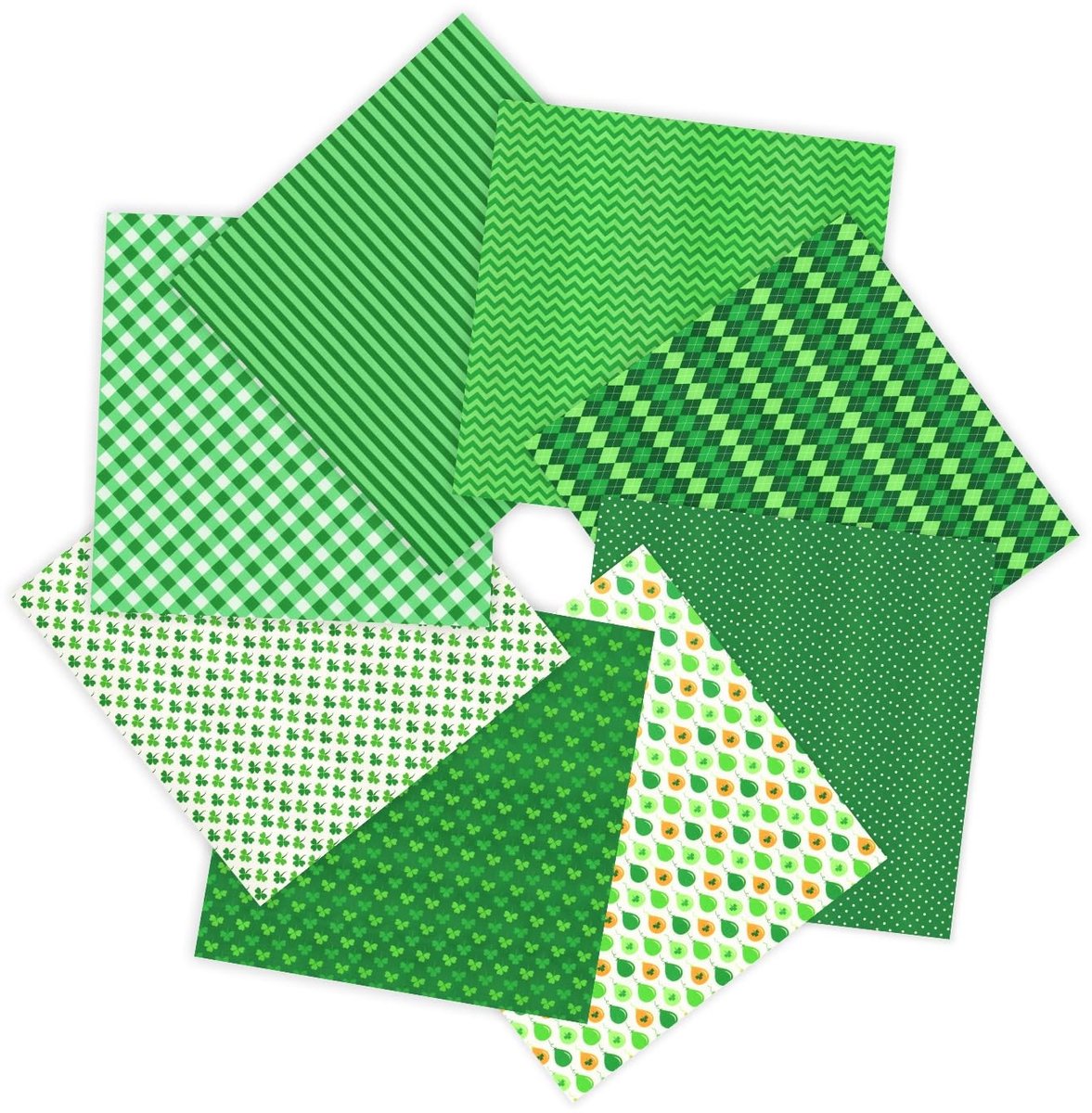 Cosensi- Naaistof St. Patrick's Day - Katoenen Fat Quarters - 8 Stuks - Groene Klaver/Plaid - 50,8 x 50,8 cm - Voor Naaien/Knutselen - Stofbundel