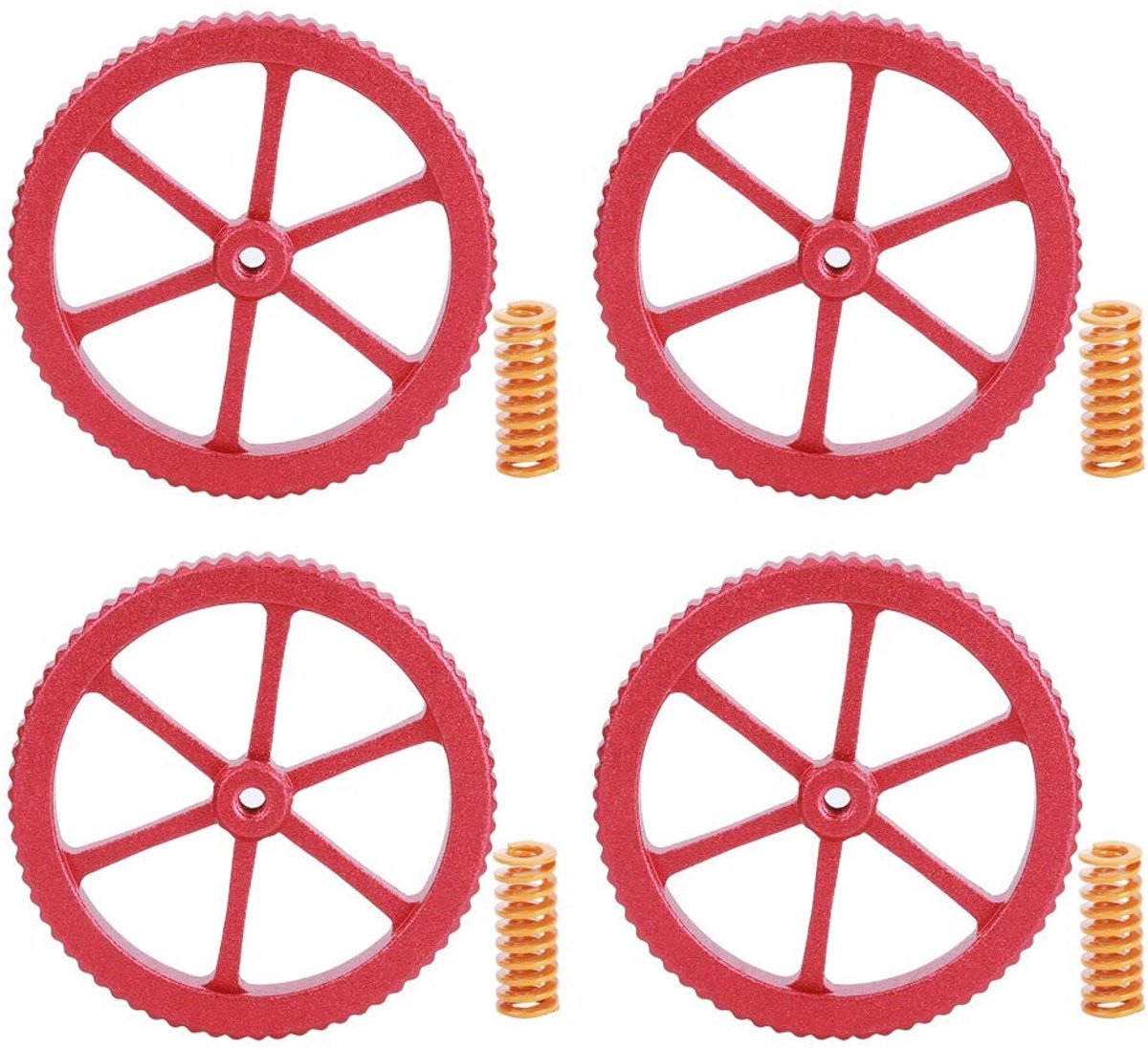 Byshayne- Nivelleermoer Veerset 4-delig - Aluminiumlegering - Geschikt voor 3D-printers - Afmetingen 60x9mm - Rode kleur - Inclusief 4 veren - 3D-printer Onderdelen