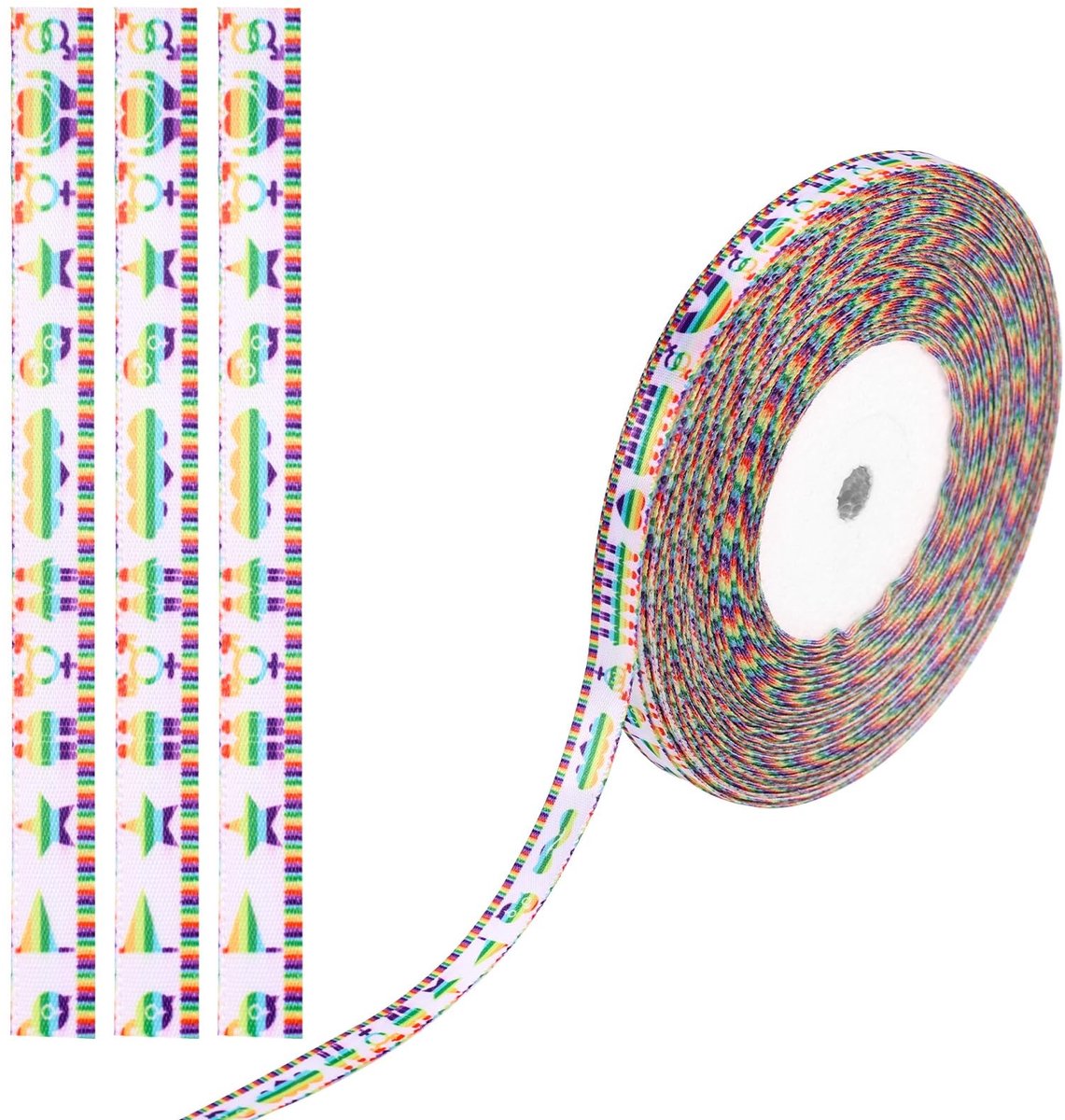 NTH products- Draadlint Kleurrijk - 1 Rol 4500 cm - Polyester - LGBTQ-Patronen - Cadeauverpakking - Perfect voor Feestdecoraties - Lint