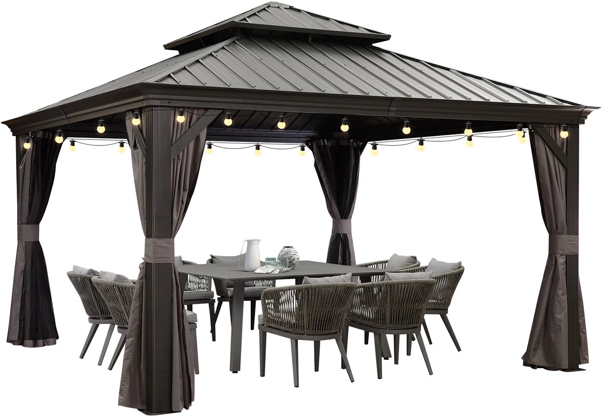 Purple Leaf Hardtop pavillon 3,65 x 3,65 m - gris luxe avec éclairage