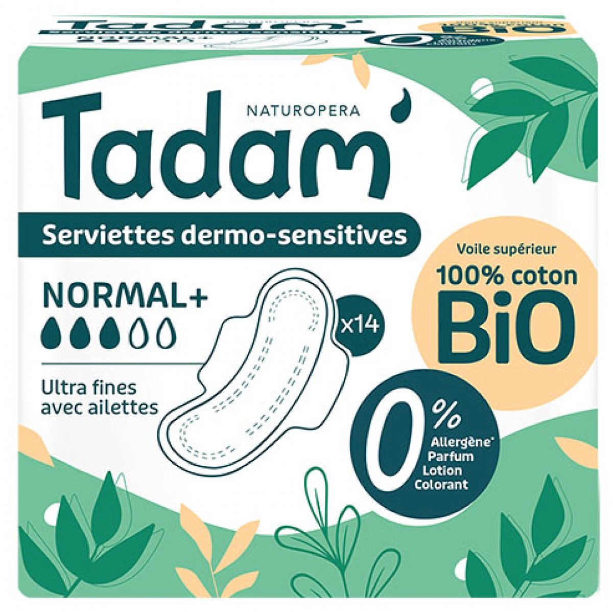 Tadam' Dermo-Sensitieve Ultra Dunne Maandverbanden met Vleugels Normal+ 14 stuks