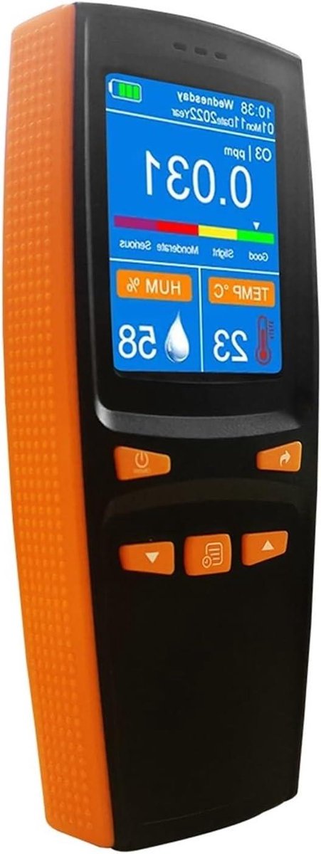 Luchtmonitor Ozon Detector - Ozonmeter Gasdetector - Luchtkwaliteit Meten - Draagbaar Handheld Ontwerp - 0-5PPM - Zwart Oranje
