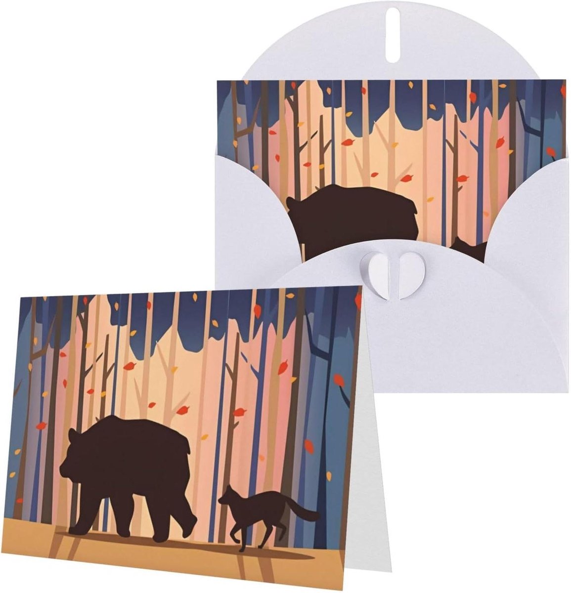 Wenskaarten Beer Vos - Kaarten Enveloppen - Berichten Delen - Parelmoer Papier - 10x15 cm - Wit
