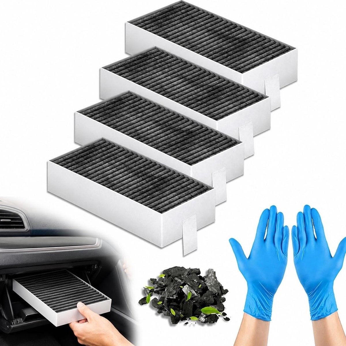 Filters voor Afzuigkap - 4 Stuks Set met 2 Paar Handschoenen, Geschikt voor Sieme, Bosch en Neff Umluftset-Filter, Ideaal voor Keukenreiniging en Luchtzuivering