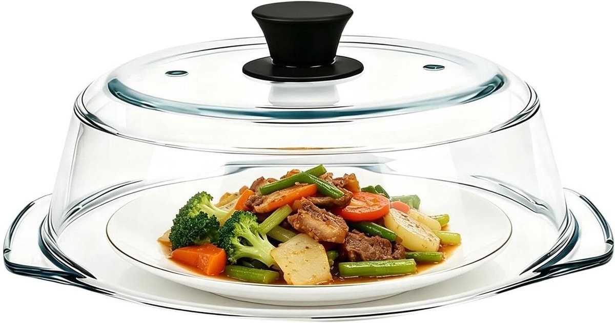 Magnetron Deksel - Glazen Afdekking - Schoon Koken - Met Ventilatie - 28 cm - Transparant
