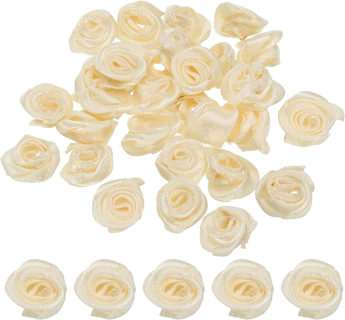 Mini Satin Rozen - Stoffen Bloemen - DIY Knutselen - Delicaat en Glanzend - 30 Stuks - Beige