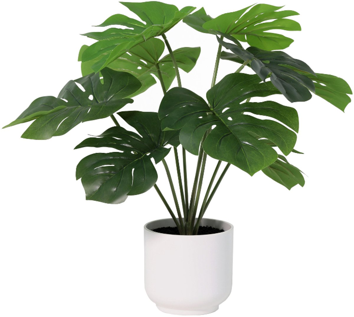 Trendyplants - Kunst Monstera Deliciosa Including White Pot - Gatenplant - Kunstplant - Hoogte 50cm - Potmaat Ø15cm