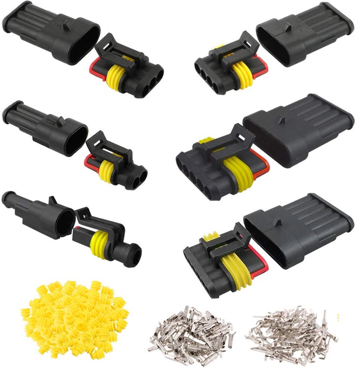 JHUBERS - Waterdichte auto-stopcontacten - 12-delige set - Voor alle voertuigen - 1-6 pinnen - Duurzaam en veilig voor buitengebruik - Perfect voor...