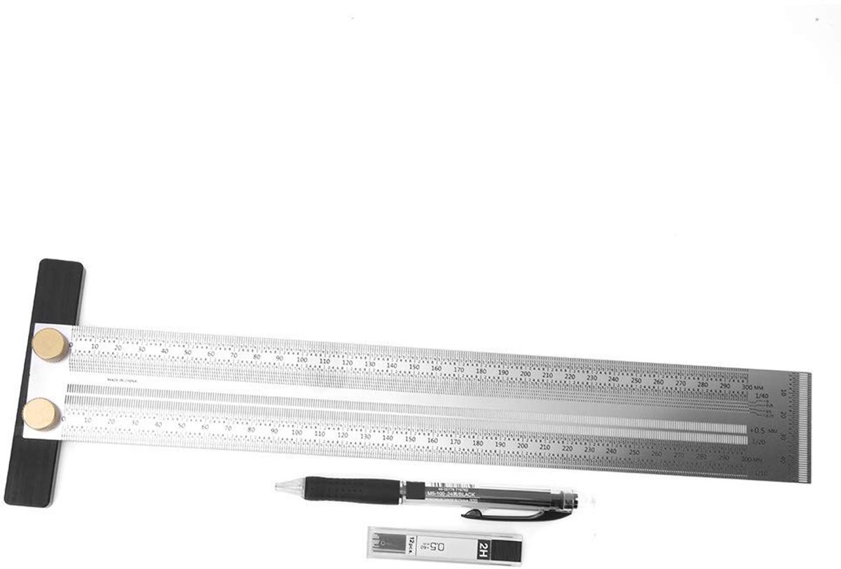 JHUBERS- Scribing Tool 300mm - Precisie Markeerliniaal - Roestvrij Staal - Verstelbare Heerser - Nauwkeurige Lasergraveerweegschalen - 0.25mm Precisie - Markeergereedschap