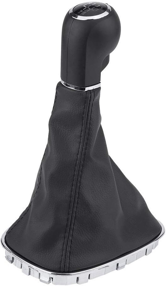 JHUBERS- Versnellingspookknop 5 Versnellingen - PU-leer/Kunststof - Geschikt voor Opel Corsa D - Snit 16,5 x 13 x 26,5 cm - Zwart/Zilver - Inclusief Gaiter - Schakelknop