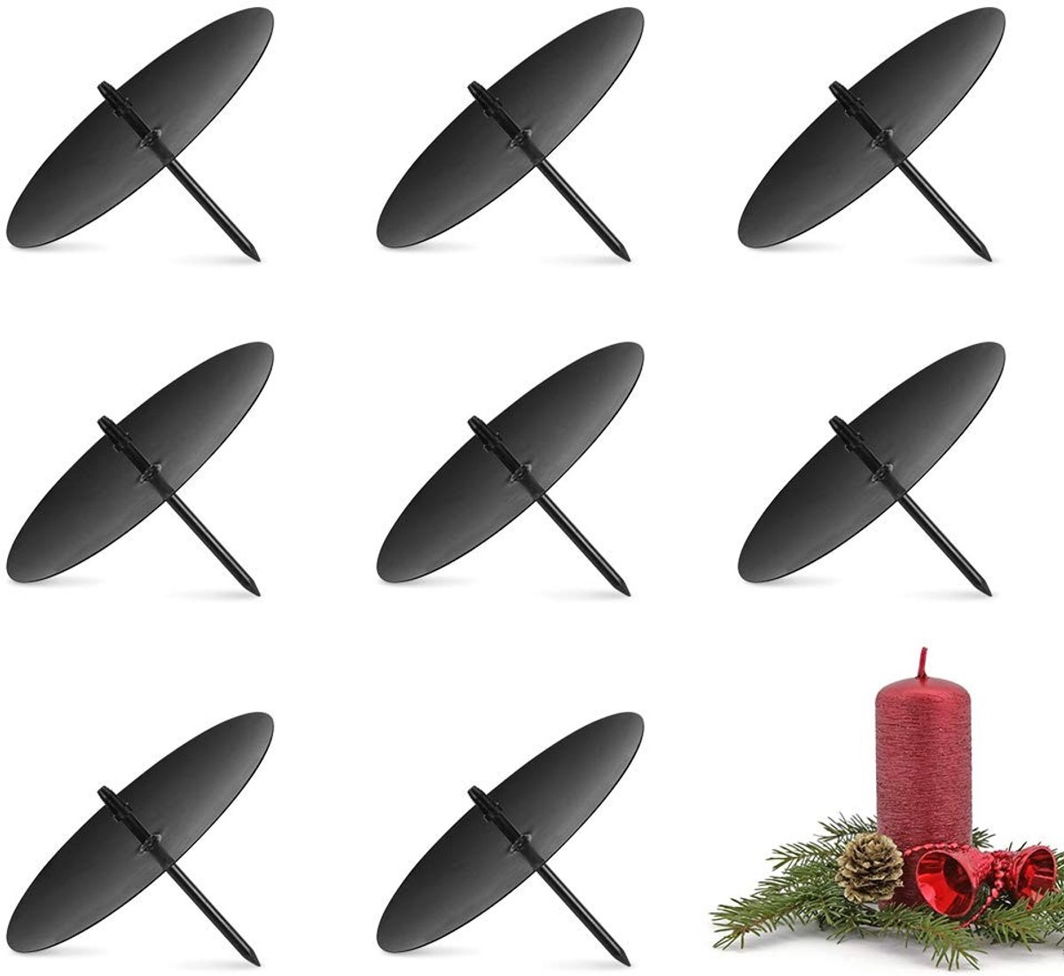 JHUBERS- Kaarsenhouder set van 8 - Adventskaarsen - Zwart metaal - Staal - Diameter 8 cm - Robuust en stabiel - Kandelaar