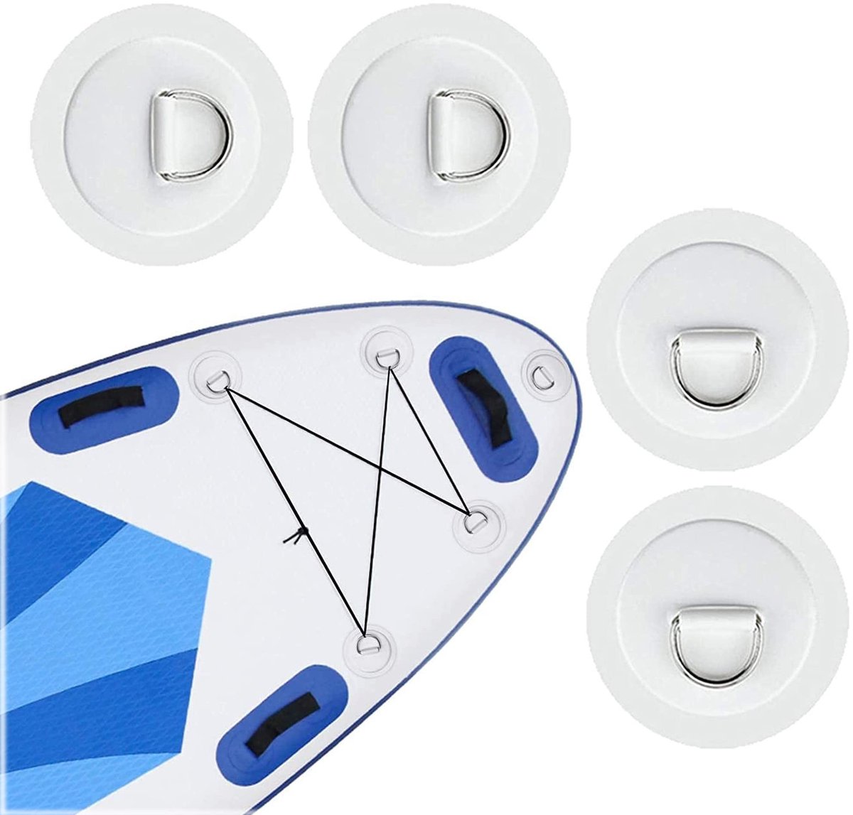 BRENZOOS- D-ring Set van 4 - Rvs D-ringen - 8 cm Diameter - Bevestigingshaken - Voor Kayak/SUP/Surfboard - Geen Lijm Inbegrepen - Kayakaccessoires