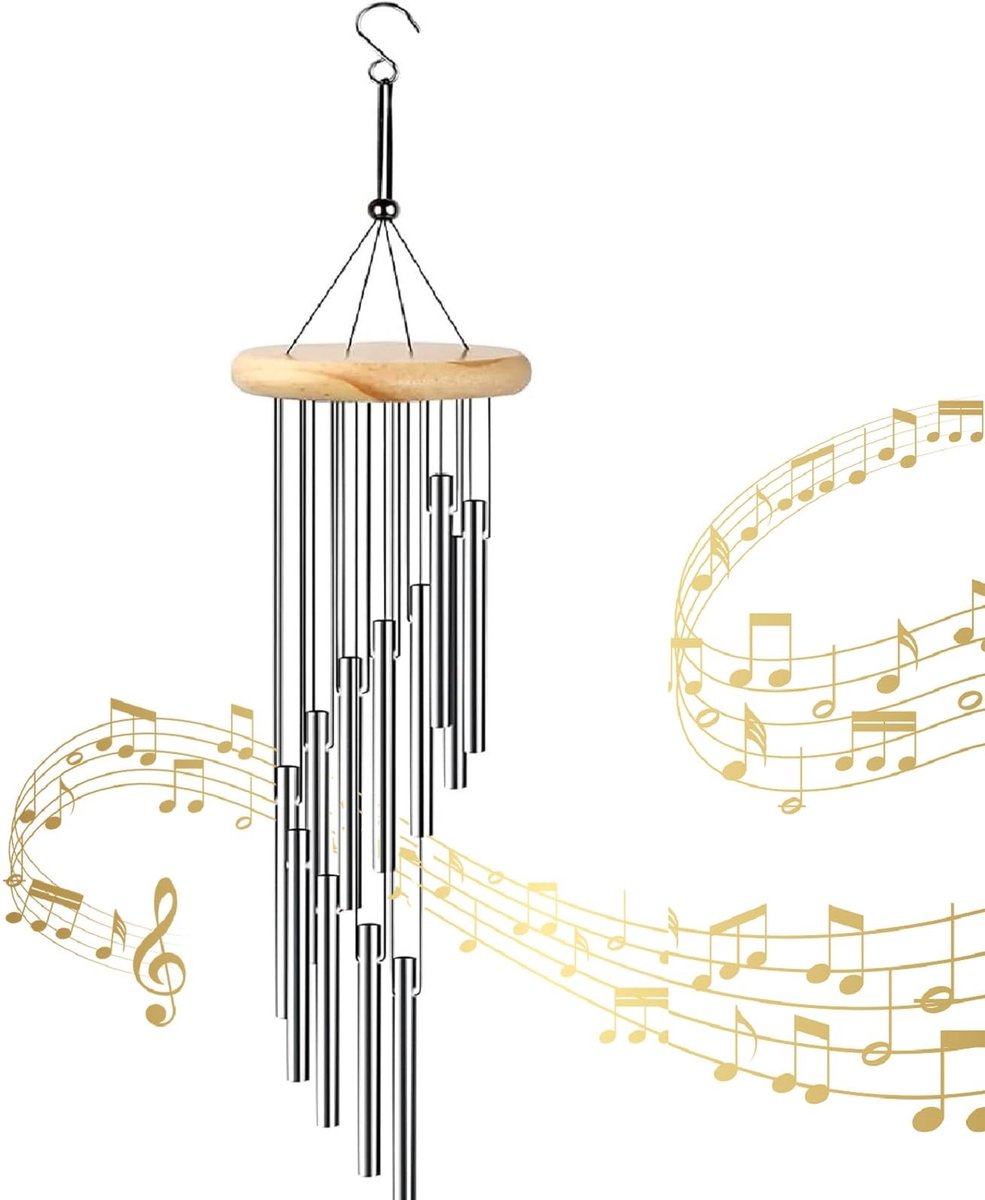 JHUBERS- Windgong 18 Inch - Tuinwindgong - Decoratief voor Buiten - Aluminium Buizen - Schokbestendig - Melodische Klank - Houten Blok 8,5 cm - Tuindecoratie