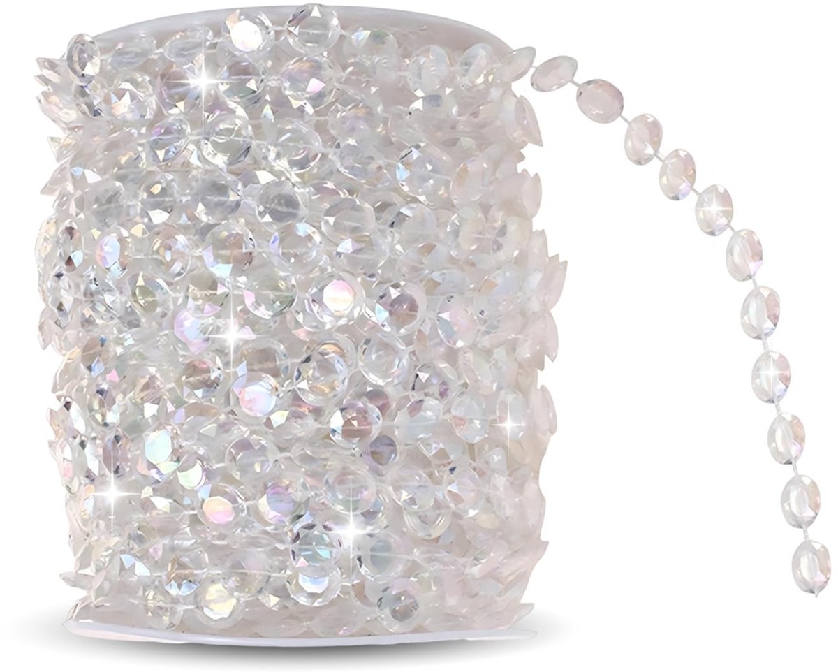 JHUBERS - Glazen kralenketting - Transparant - Decoratieve lichtketting - 10 mm - 30 m rol - Kleurrijke acrylkralen - Geschikt voor festivals