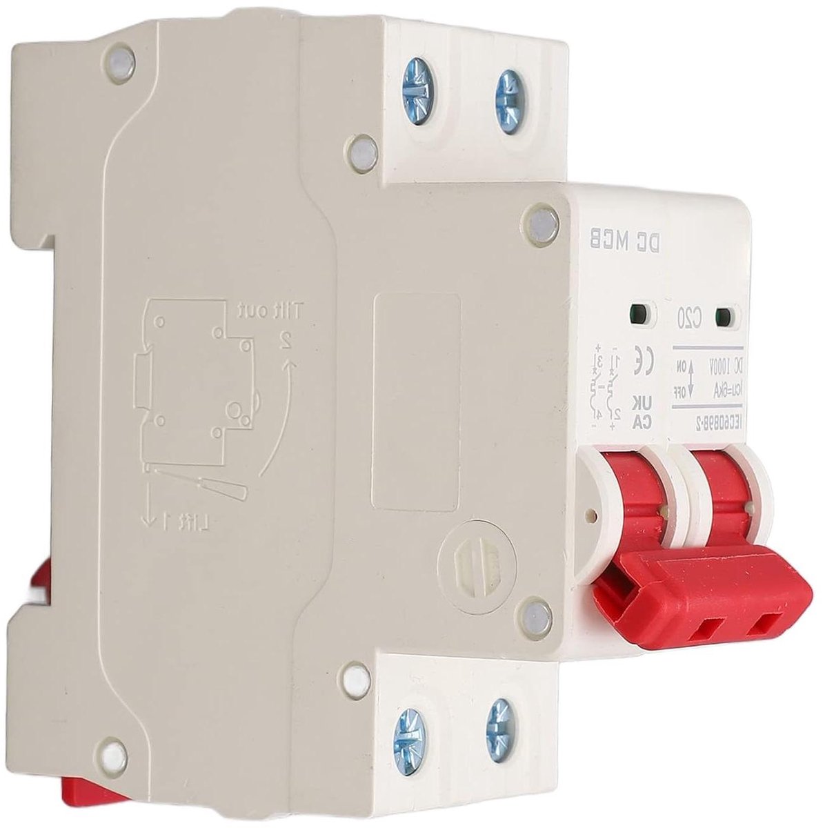 DC Stroomonderbreker - Mini Beveiliging - Zonne-energie Beschermen - 6000A Uitschakelvermogen - 20A 1000V DC - Grijs