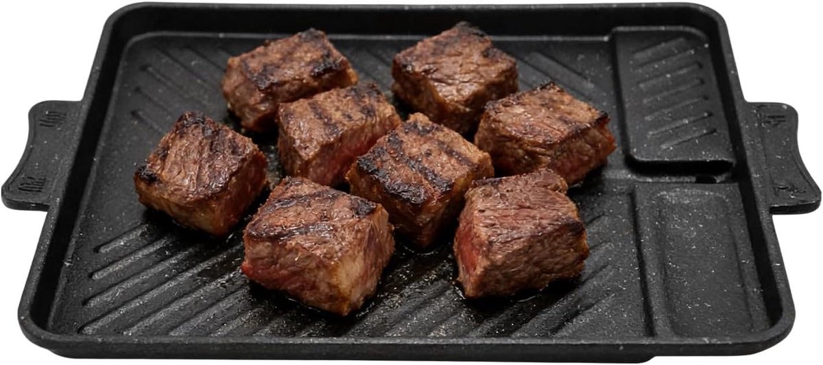 Grillplaat - Gietijzeren Pan - Buiten Koken - Anti-aanbaklaag - 32 x 26 cm - Zwart
