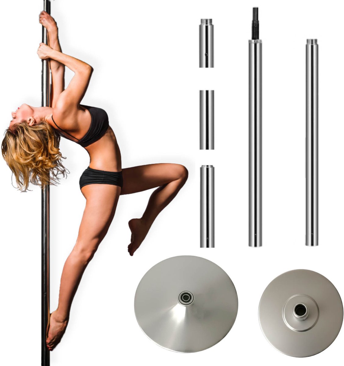 TRUTZHOLM - Pole Dance Danspaal Chroom - 220-274 cm - Draagkracht 200kg - Static & Spinning - Profi Danspaal Zonder Boren
