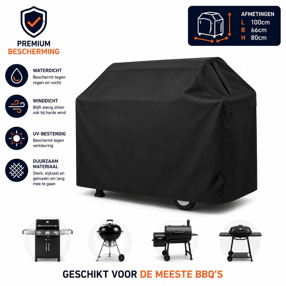 MeuvelsvanJoep BBQ Hoes - Waterdichte beschermhoes - UV bescherming - Maat 100 x 66 x 80 cm - Met trekkoord
