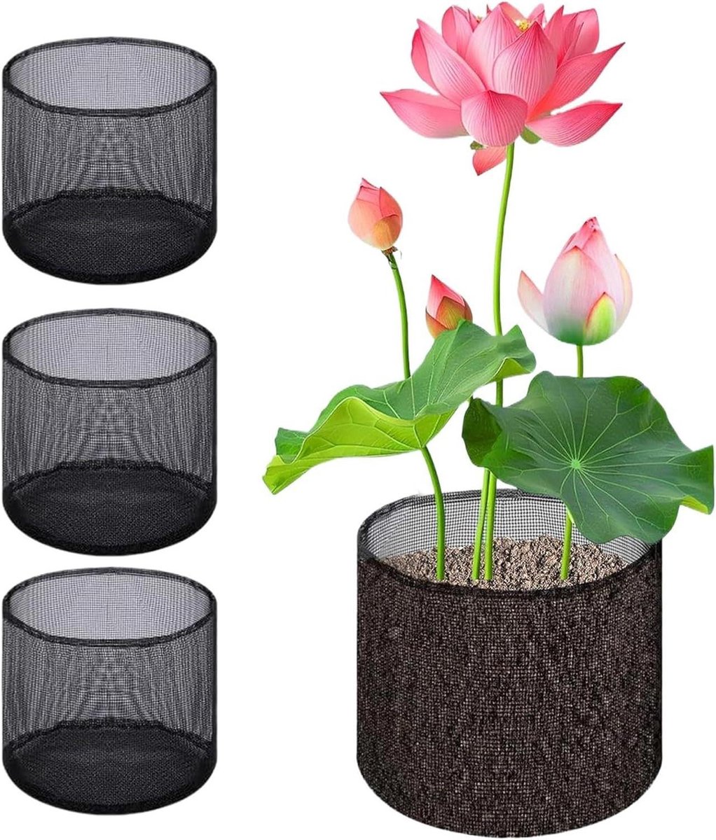 Vijverplantenmand 4 stuks - Groeimanden Waterplanten - Vijver Decoratie - Ademend Gaasontwerp - Compact Ontwerp - Zwart