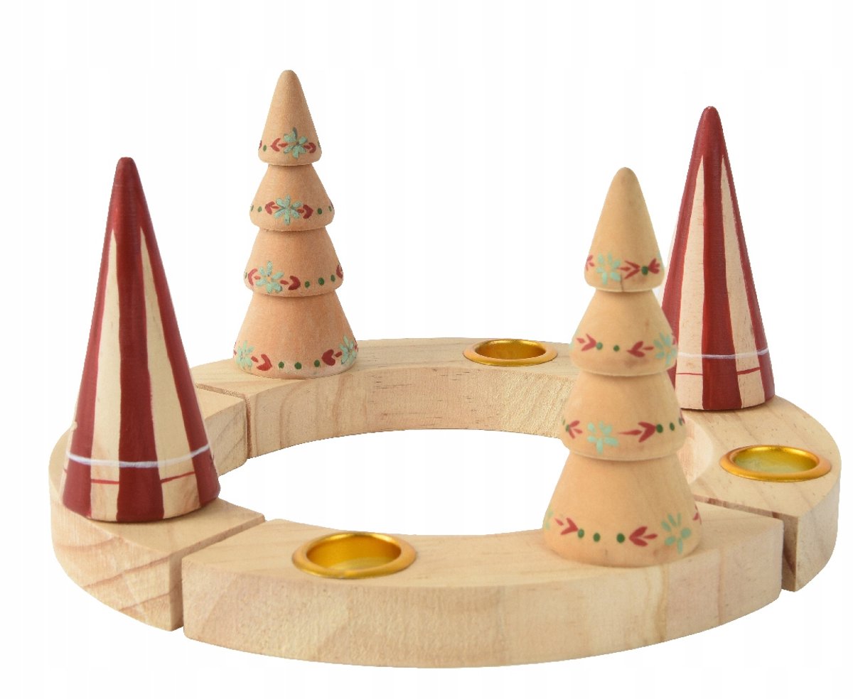 Decoris Houten kandelaar dennenhout met kerstboommotief, 12,5 cm hoog beige