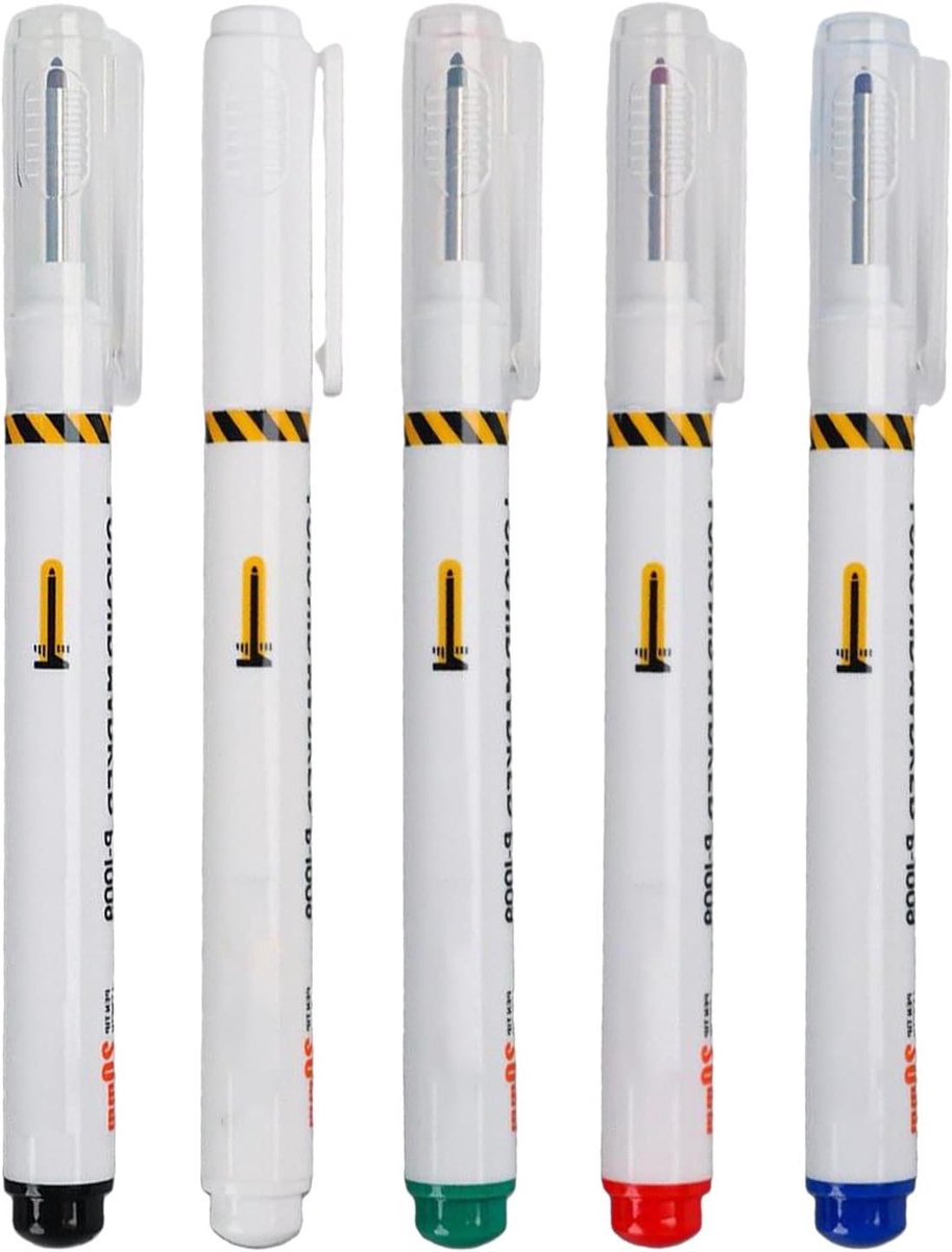 Diepe Gat Marker Pennen - Timmerman Markers - Precisie Markeren - 20mm Bereik Fijne Tip - 5 Stuks - Kleurrijk