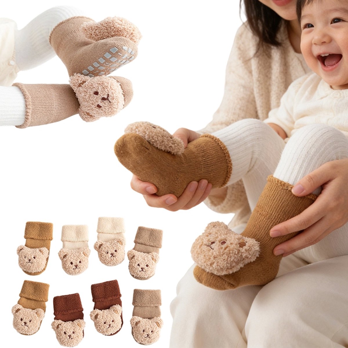 Babysokken 1-3 jaar 4-pack, Antislip, Katoen
