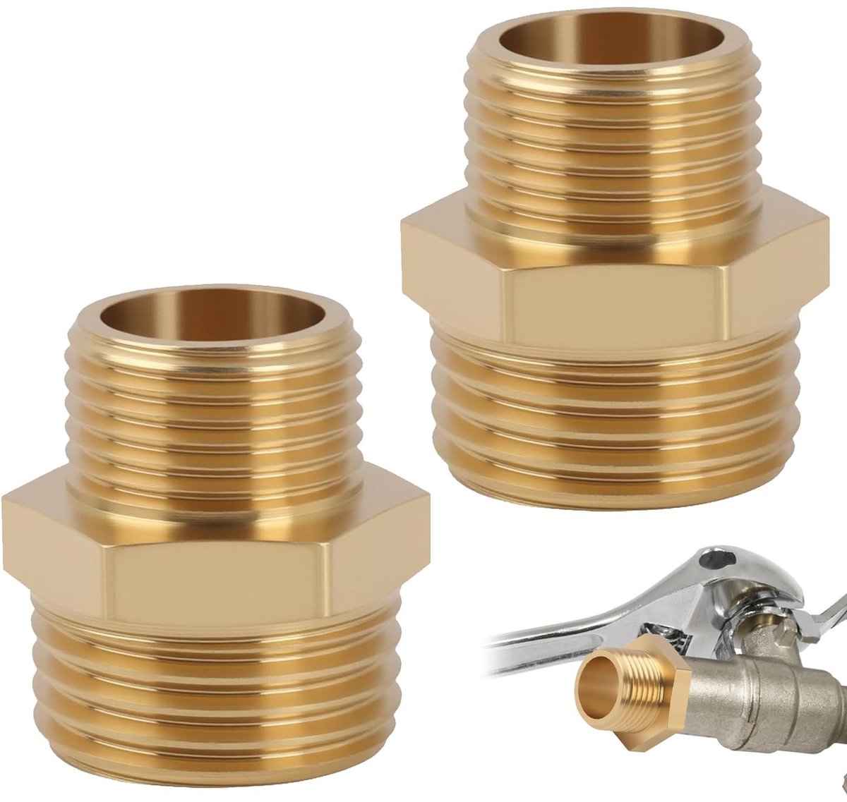 LIVIA HOME- Verloopnippel 3/4 inch naar 1/2 inch - Set van 2 - Buitendraad AG/AG - Messing - Duurzaam - Corrosiebestendig - Adapter