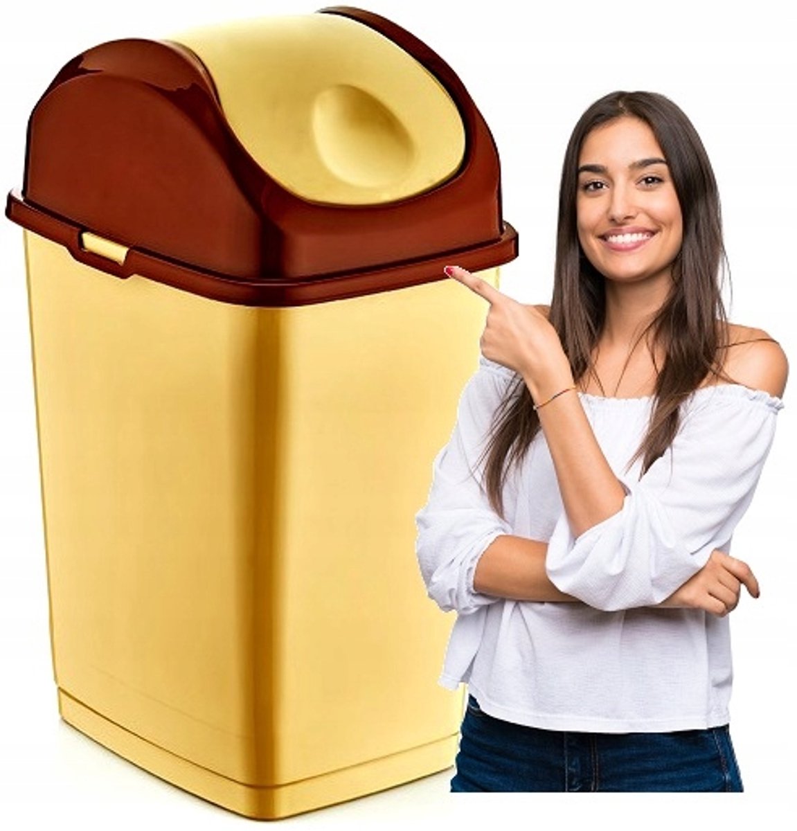 Beige Slim Afvalbak 18L - Kantelbare Deksel, Ideaal voor Keuken/Badkamer