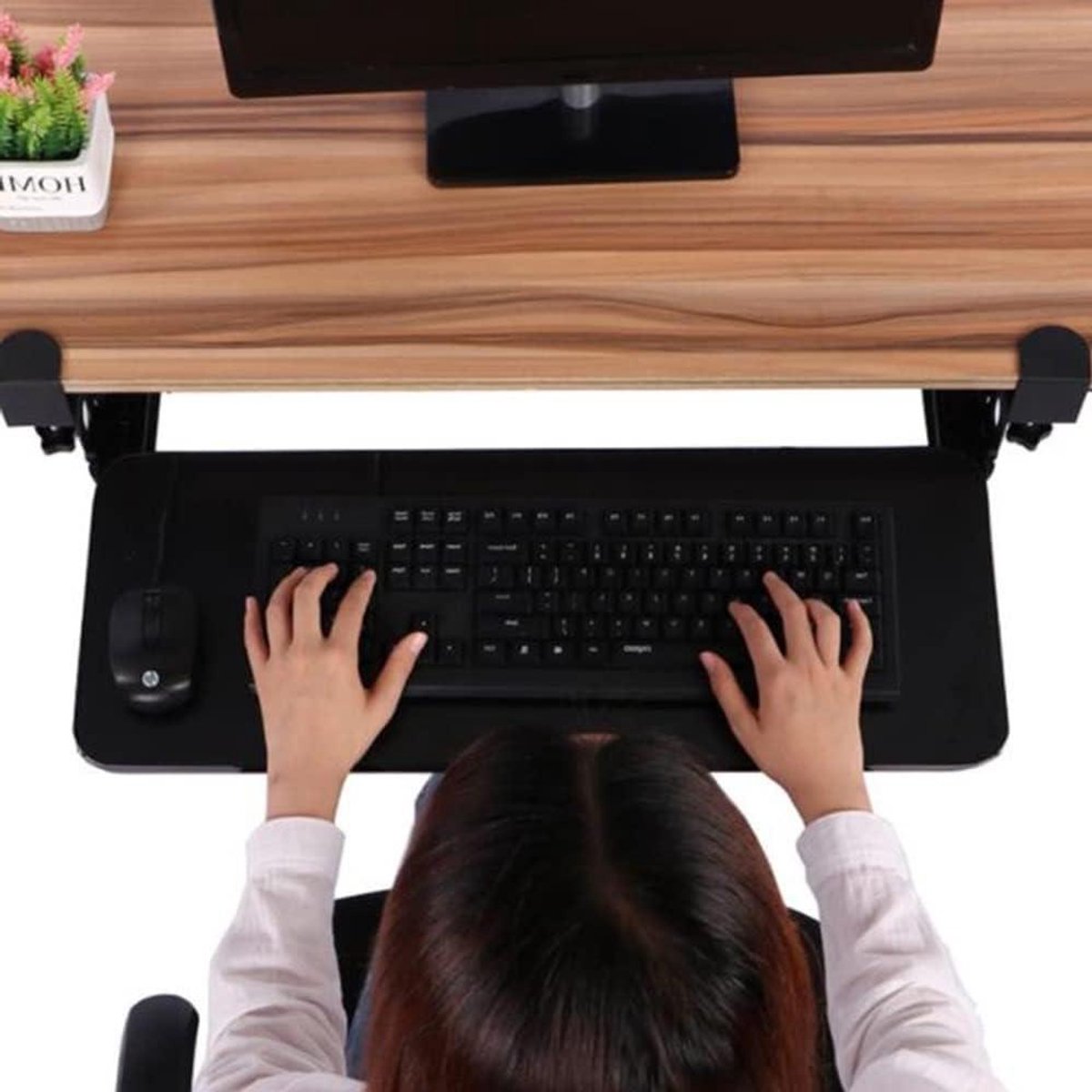Toetsenbordlade bureau - Uitschuifbare plank - Werkruimte organiseren - Gemonteerd met klem - 75 cm breed - Zwart