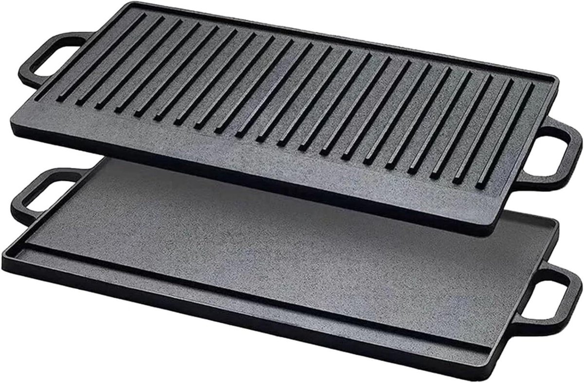 Dubbelzijdige Grillplaat Bakplaat Buiten Koken Non-stick Gietijzer M Grijs