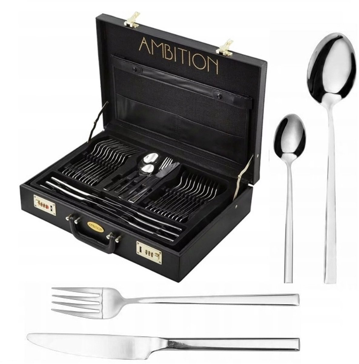 Ambition Como 72-delig Bestekset Zilver voor 12 Personen met Koffer