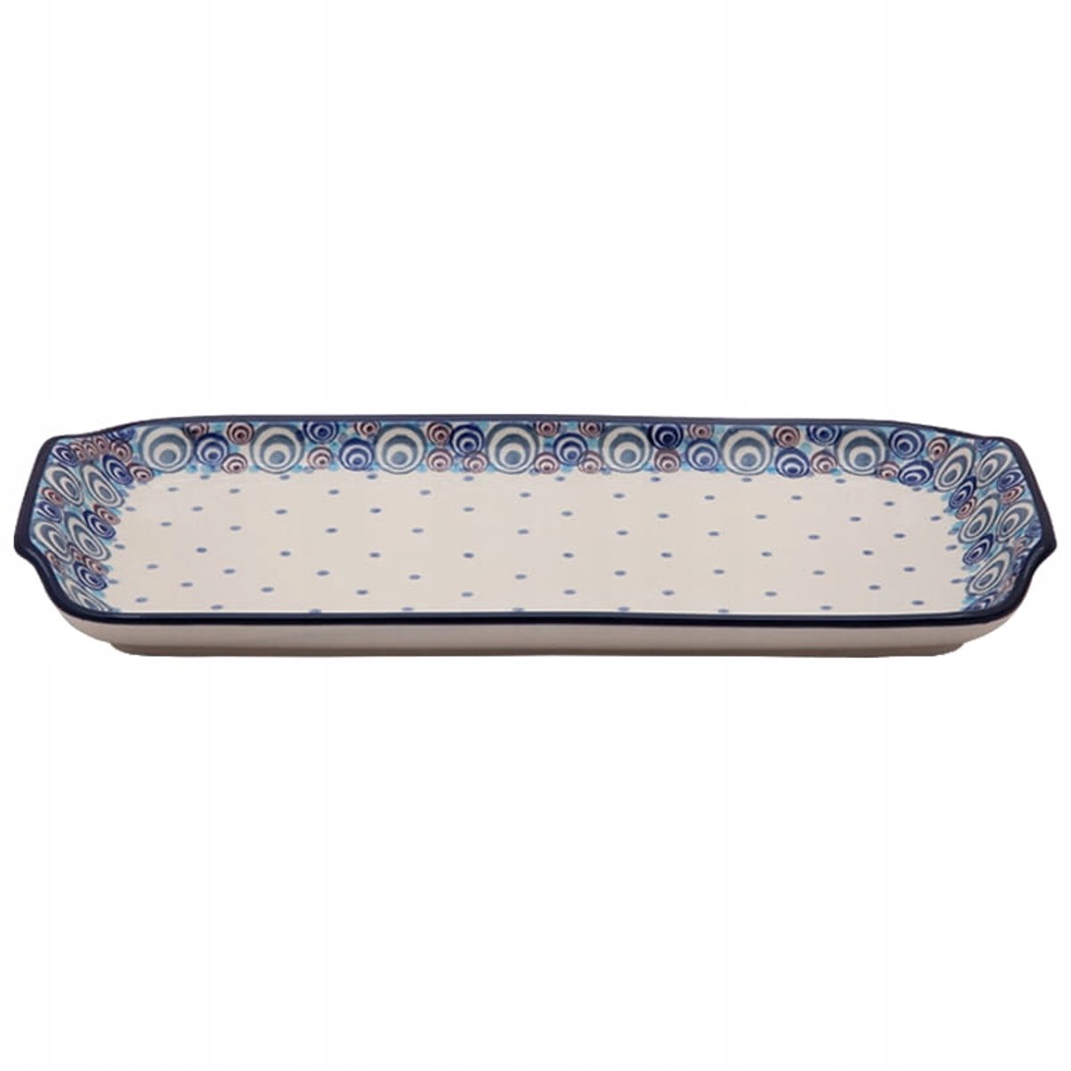Handgemaakte Bolesławiec Ovale Schaal 32 cm - Vintage Pauw Motief